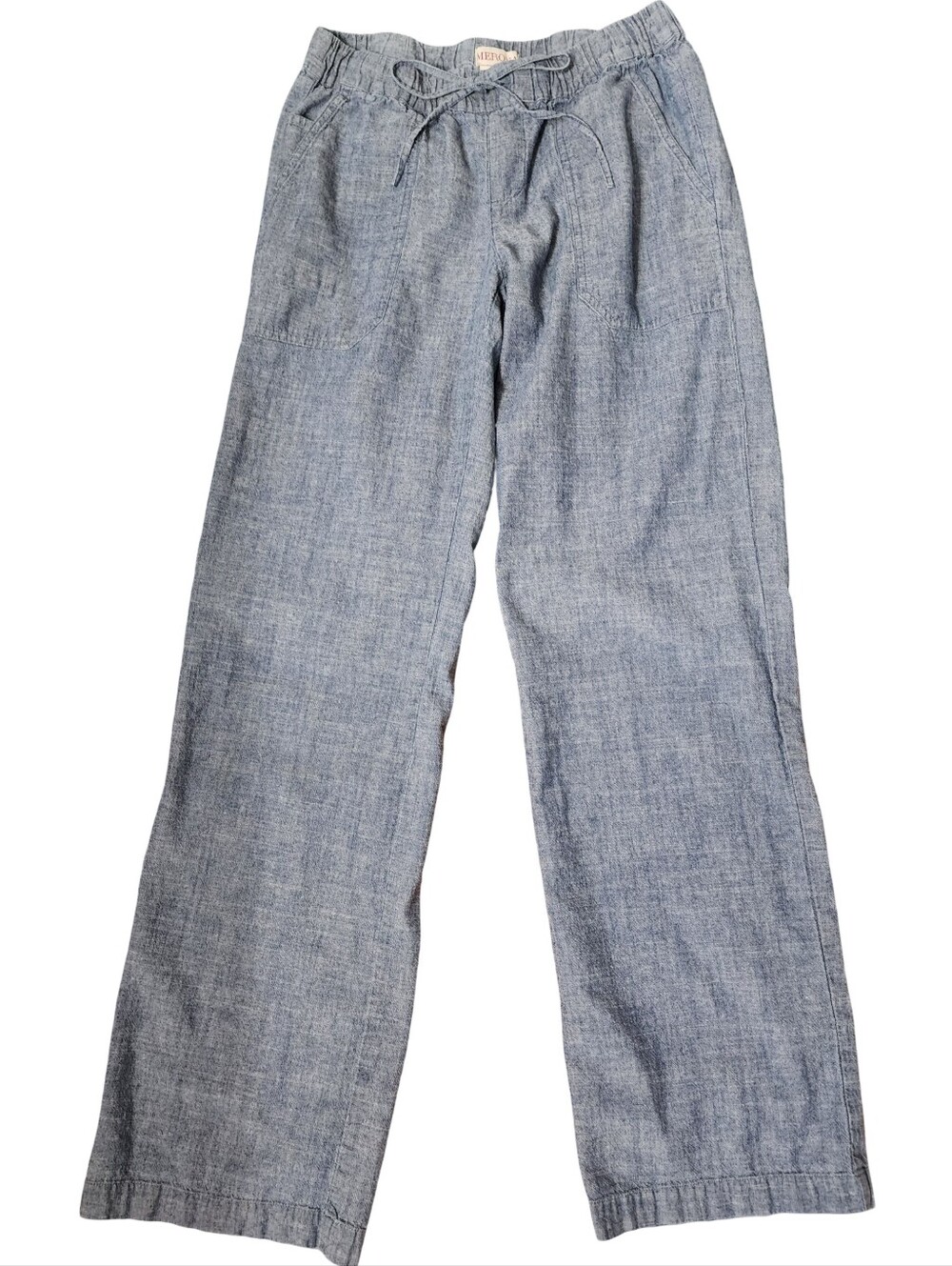 MERONA Blue Chambray Wide Leg Pants Drawstring Cotton Size XS
